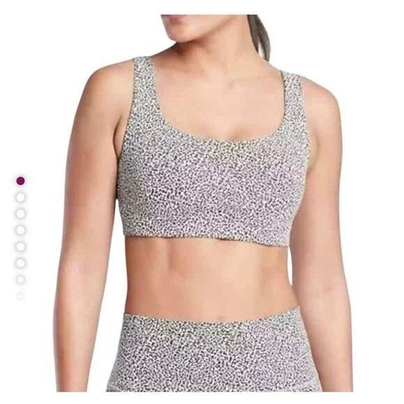 Athleta Exhale Animal Leopard Print Sports Bra Size Small Gray Black Cross Back - Picture 2 of 9